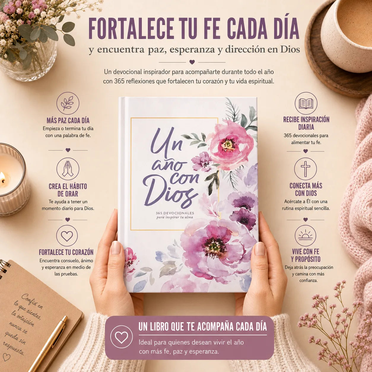 🙏 Regálate 365 Días de Fe, Paz y Esperanza con Dios 📖✨ Incluye libro físico + E-book GRATIS + 2 separadores + 1 resaltador 🎁