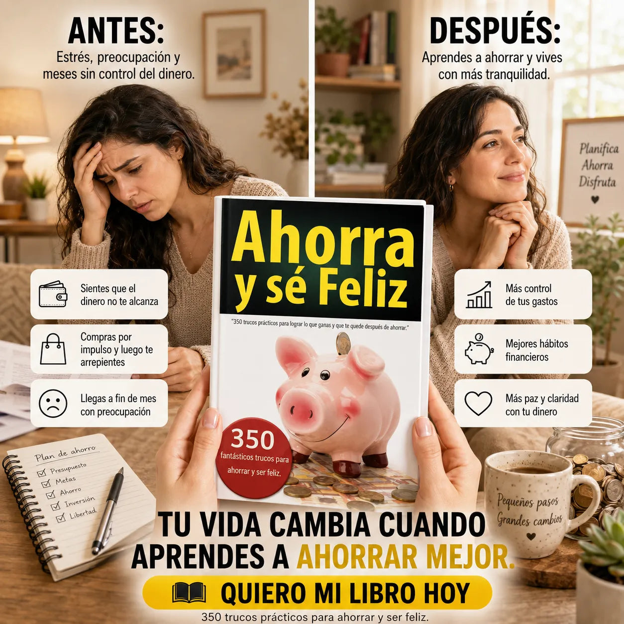 📚 Ahorra y sé Feliz: Aprende a Cuidar tu Dinero + E-book Gratis + 2 Separadores + 1 Resaltador 🎁📖