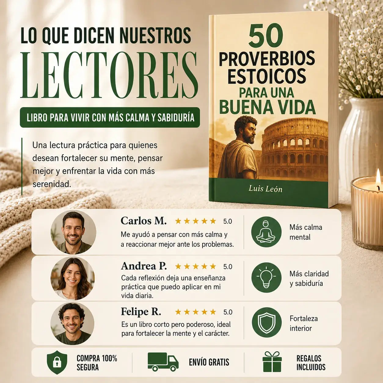 🧠 Entrena tu mente con 50 Proverbios Estoicos para una Buena Vida + 🎁 E-book GRATIS + 2 Separadores + 1 Resaltador