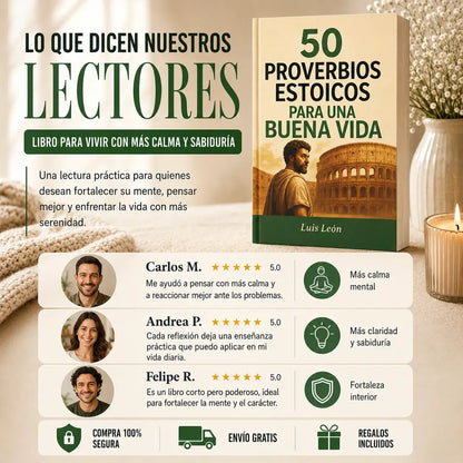🧠 Entrena tu mente con 50 Proverbios Estoicos para una Buena Vida + 🎁 E-book GRATIS + 2 Separadores + 1 Resaltador