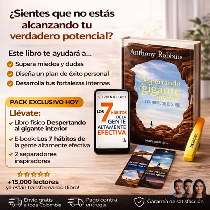 📘 Libro Fisico Despertando al Gigante Interior + 🧠 E-BOOK GRATIS + 2 Separadores + 1 Resaltador