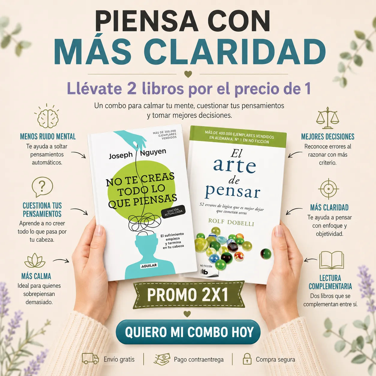 📚🔥 PACK PIENSA DIFERENTE 2X1 — 2 libros 🔖 2 separadores + 🖍️ 1 resaltador + 🚚 Envío gratis