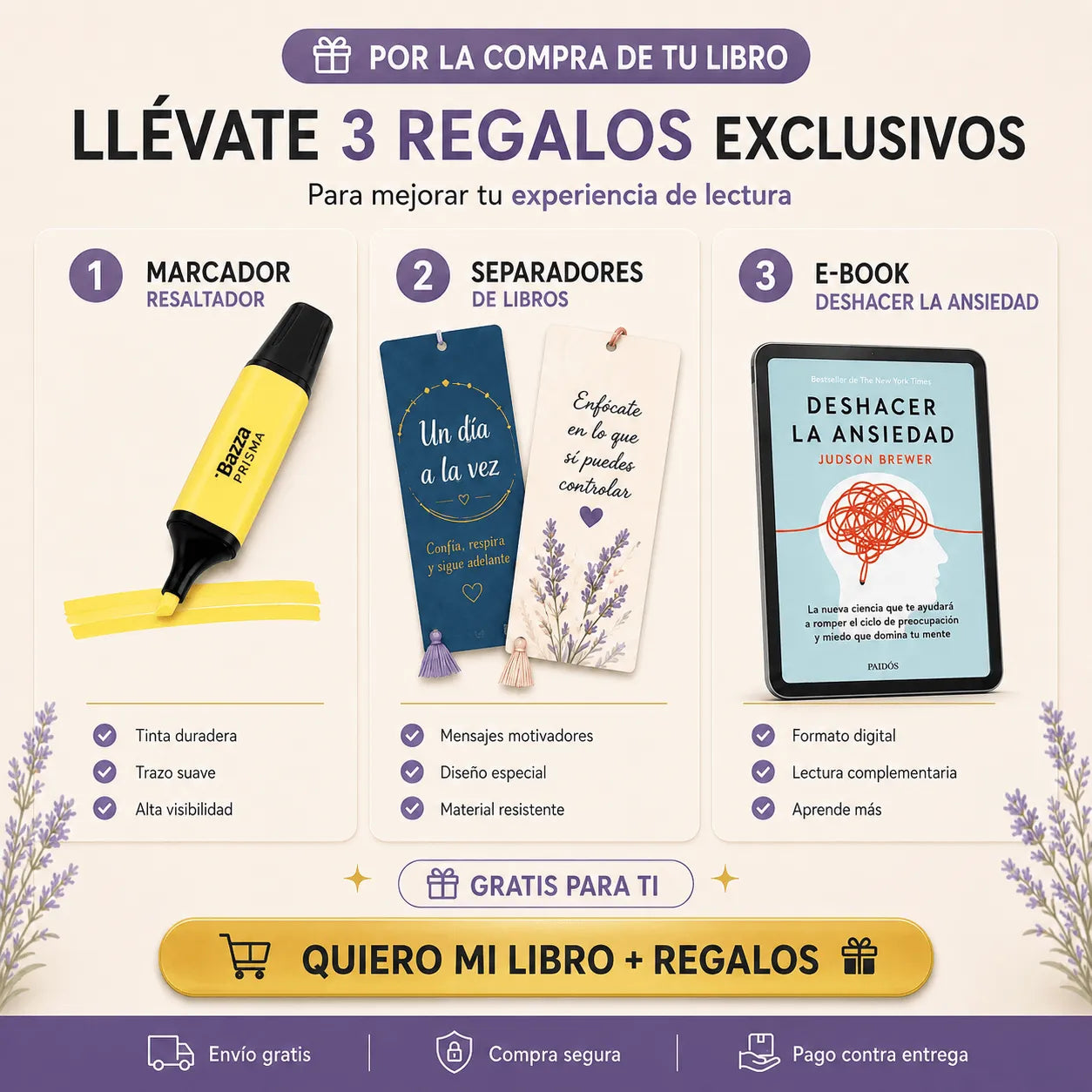 🧠🎁 EL FIN DE LA ANSIEDAD , ENTIENDE TU MENTE Y RECUPERA TU PAZ + 📱 E-book + 🔖 2 separadores + 🖍️ 1 resaltador