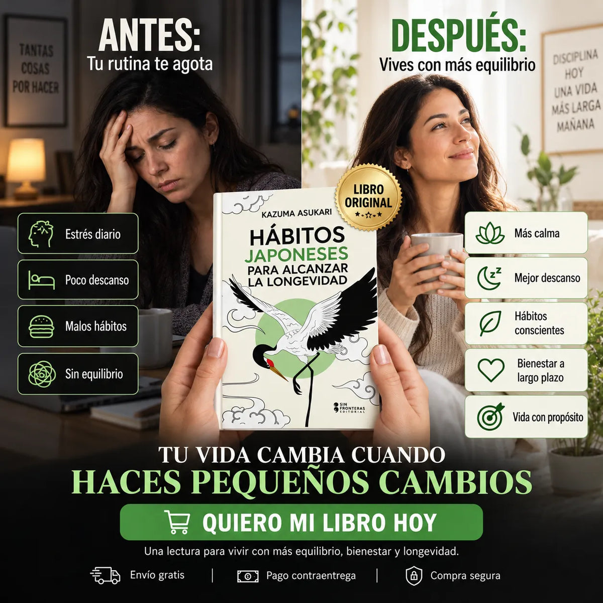 🎁 PACK HÁBITOS JAPONESES | LIBRO ORIGINAL ✅ + E-book Hábitos Atómicos 📱 + 2 Separadores 🔖 + 1 Resaltador 🖍️