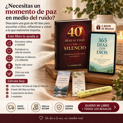 📕 40 Días de Viaje en Silencio 🙏 + E-Book 365 Días con Dios  🎁 + 2 Separadores 📖 + 1 Resaltador 🖍️