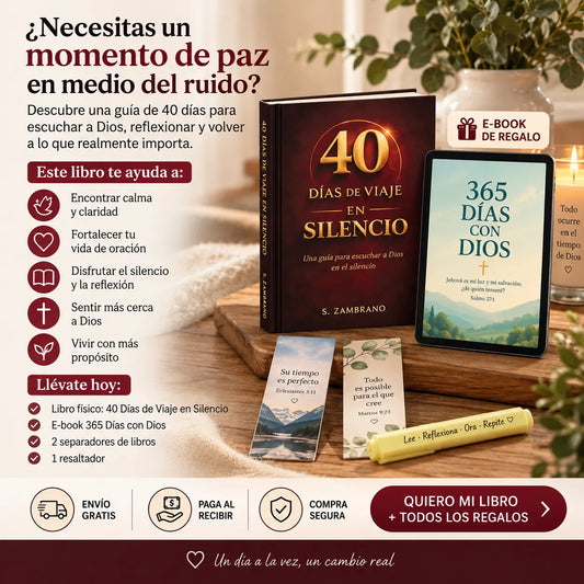 📕 40 Días de Viaje en Silencio 🙏 + E-Book 365 Días con Dios  🎁 + 2 Separadores 📖 + 1 Resaltador 🖍️