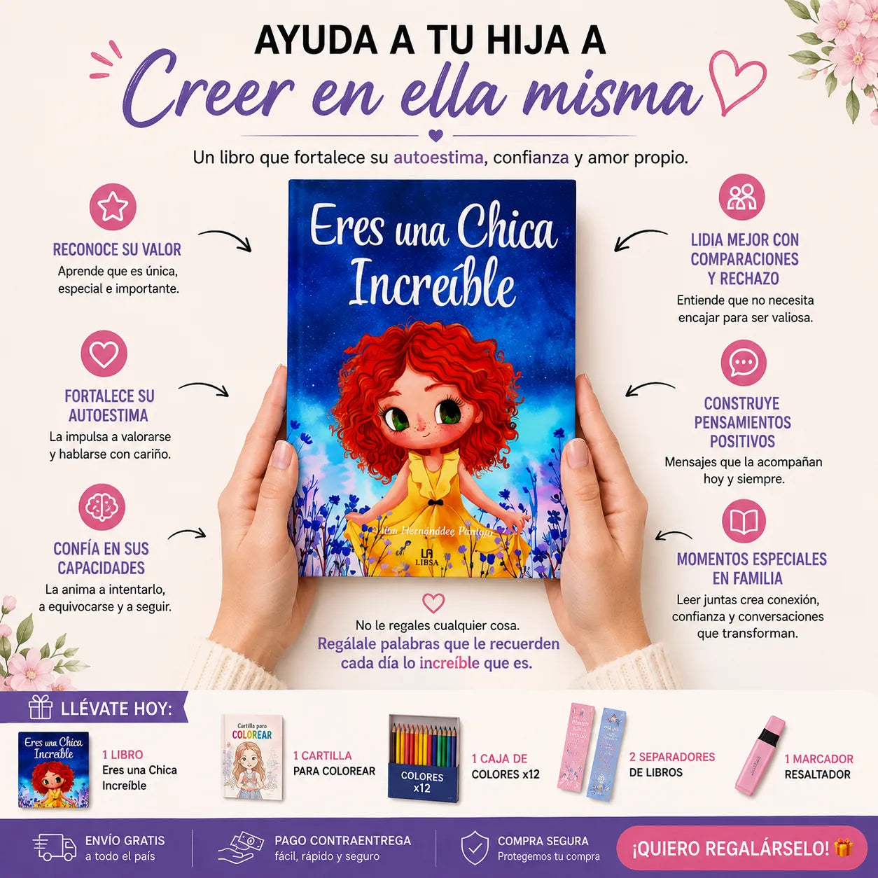 🌷 Eres una Chica Increíble 💕 | Libro + Cartilla + Colores + Separadores + Resaltador 🎁