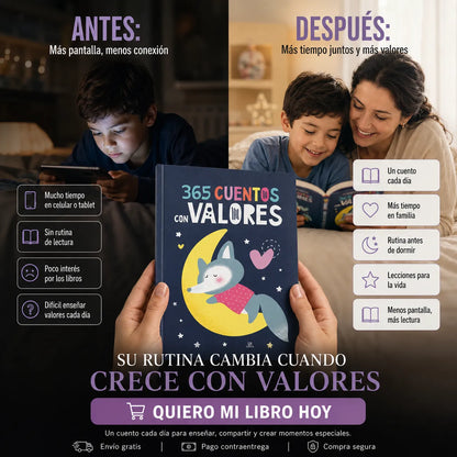 📚✨ 365 CUENTOS CON VALORES + KIT CREATIVO GRATIS 🎁 | Cartilla para Colorear + 12 Colores + 2 Separadores + 1 Resaltador