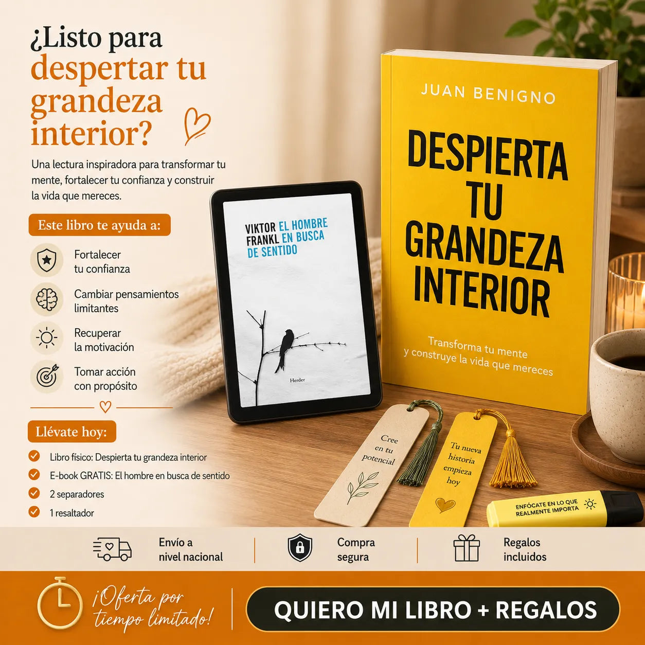 🌟 Activa Tu Mejor Versión Hoy Despierta Tu Grandeza Interior + E-book gratis + 2 separadores + 1 resaltador ✨