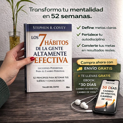 Los 7 Hábitos de la Gente Altamente Efectiva 📘 Libro físico + 🎁 E-book GRATIS + 2 separadores + marcador resaltador