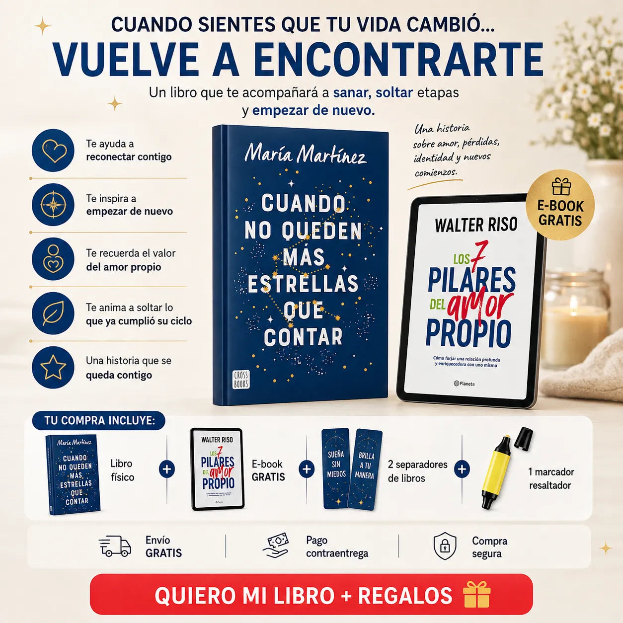 🌟 CUANDO NO QUEDEN MÁS ESTRELLAS QUE CONTAR 💙 + E-BOOK  🎁 + 2 SEPARADORES 🔖 + 1 RESALTADOR