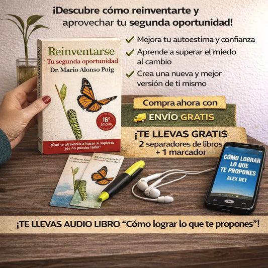 📘 REINVENTARSE TU SEGUNDA OPORTUNIDAD 🎁 Llévate GRATIS: 🎧 Audiolibro Cómo lograr lo que te propones 🔖 2 separadores de libros 🖍 1 marcador resaltador