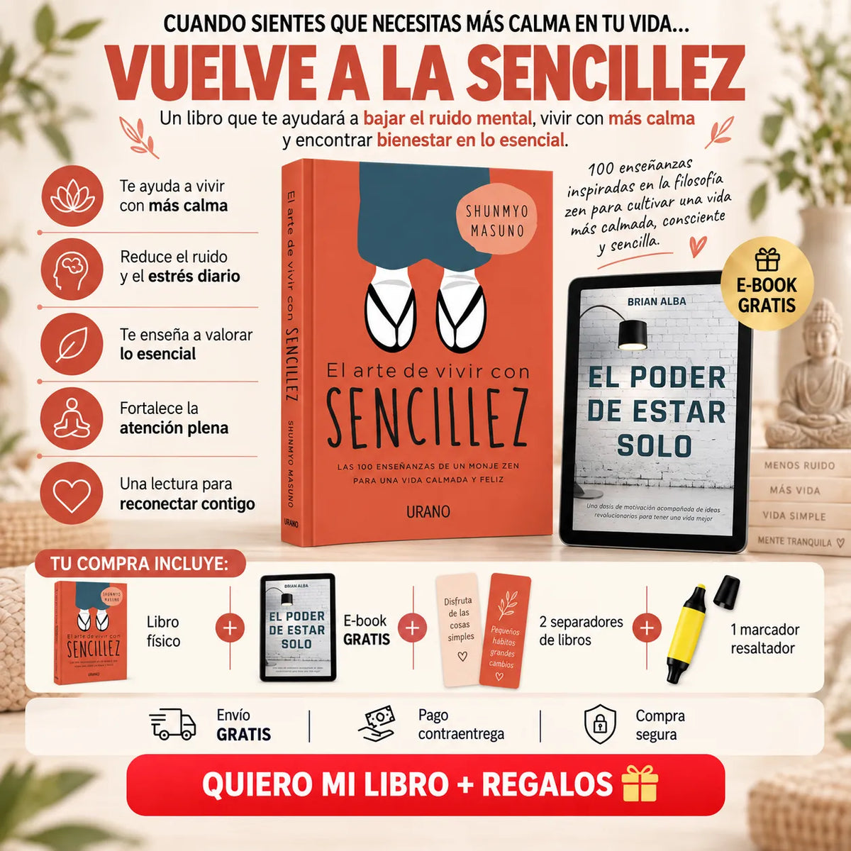 📕🌿 EL ARTE DE VIVIR CON SENCILLEZ — LIBRO ORIGINAL + E-BOOK GRATIS 🎁 + 2 SEPARADORES 🔖 + 1 RESALTADOR 🖍️