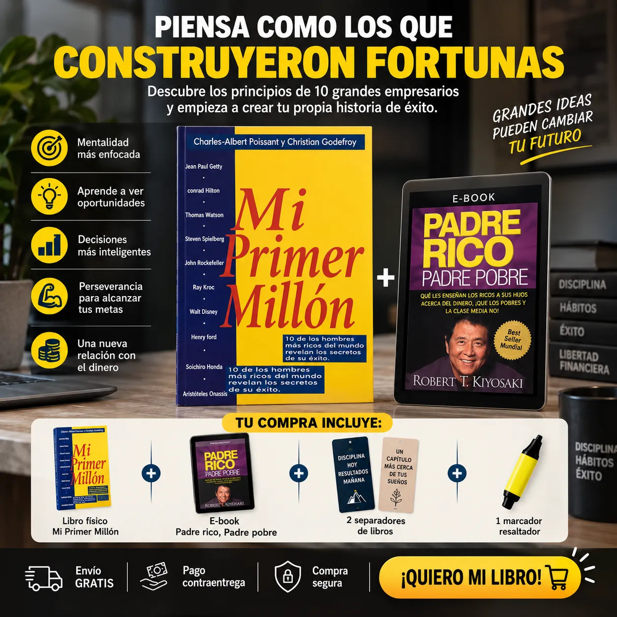🚀 MI PRIMER MILLÓN: PIENSA EN GRANDE 💰 + E-BOOK GRATIS 🎁 + 2 SEPARADORES + 1 RESALTADOR