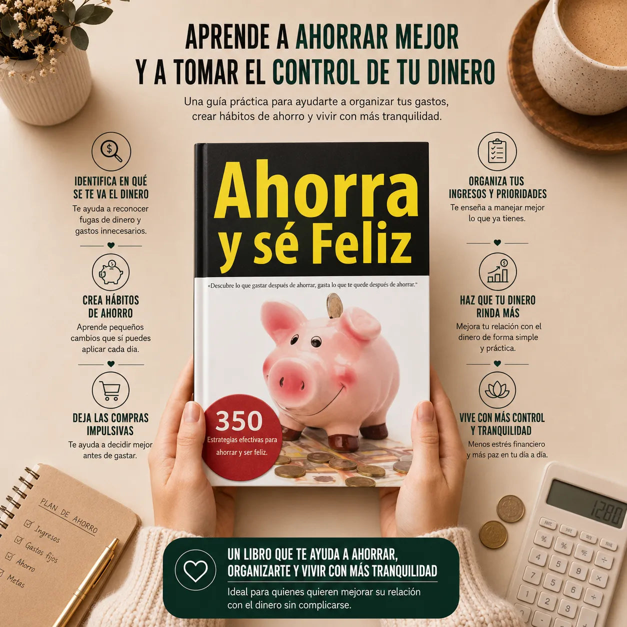 📚 Ahorra y sé Feliz: Aprende a Cuidar tu Dinero + E-book Gratis + 2 Separadores + 1 Resaltador 🎁📖