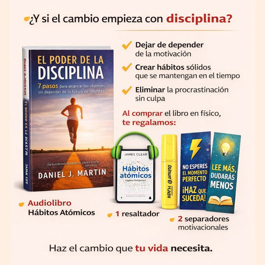 📘 El Poder de la Disciplina Libro físico + Audiolibro Hábitos Atómicos + Resaltador GRATIS