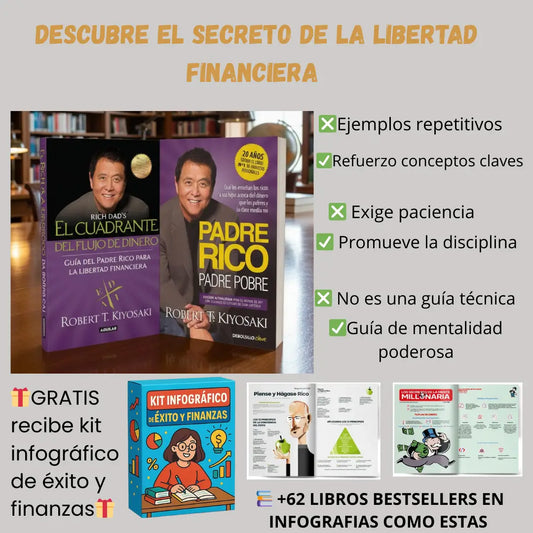 Combo 📚el cuadrante del flujo del dinero y padre rico padre pobre-🎁gratis kit infográfico🎁