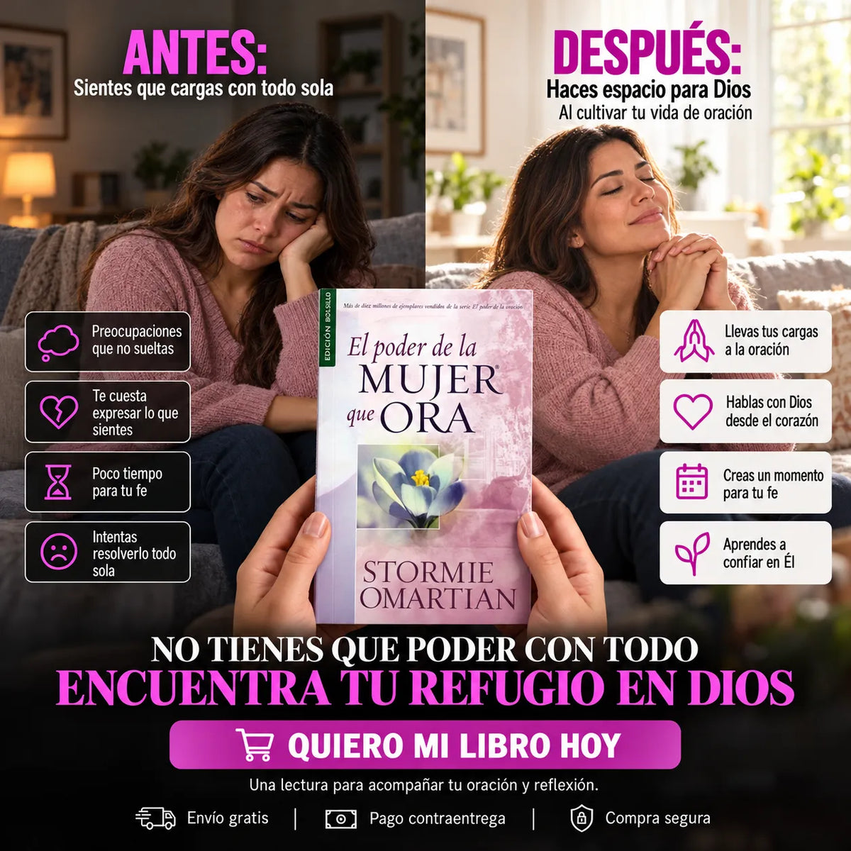 📖 El Poder de la Mujer que Ora + 🎁 GRATIS: E-book + 2 Separadores + 1 Resaltador + Agenda de Notas Adhesivas ✨