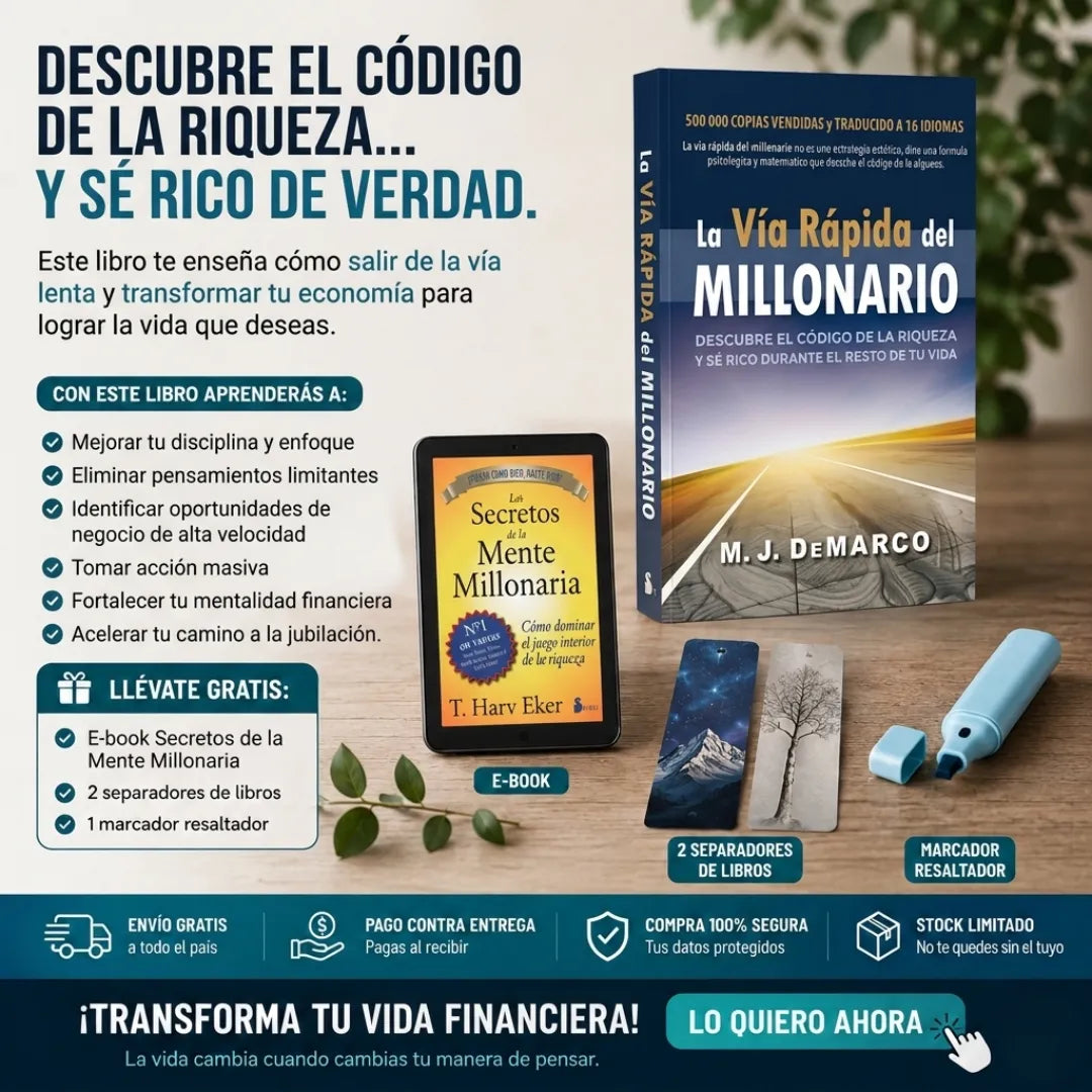 ¡Transforma tu futuro financiero con La Vía Rápida del Millonario! 🎯 Recibe un e-book GRATIS + 2 separadores y un resaltador