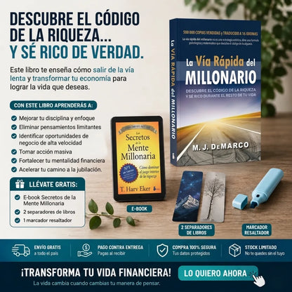 ¡Transforma tu futuro financiero con La Vía Rápida del Millonario! 🎯 Recibe un e-book GRATIS + 2 separadores y un resaltador