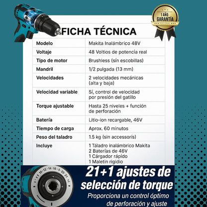 Kit Profesional: Taladro 48V + 46 Copas como regalo 🎁