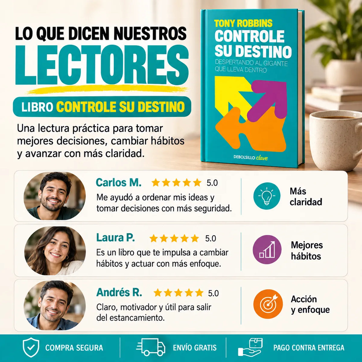 📘 Controle su Destino – Tony Robbins + 🎁 E-book + 🔖 2 Separadores + 🖍️ 1 Resaltador