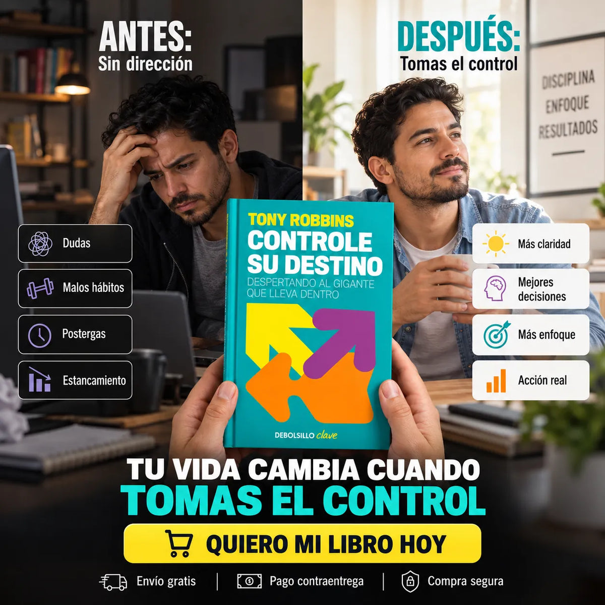 📘 Controle su Destino – Tony Robbins + 🎁 E-book + 🔖 2 Separadores + 🖍️ 1 Resaltador