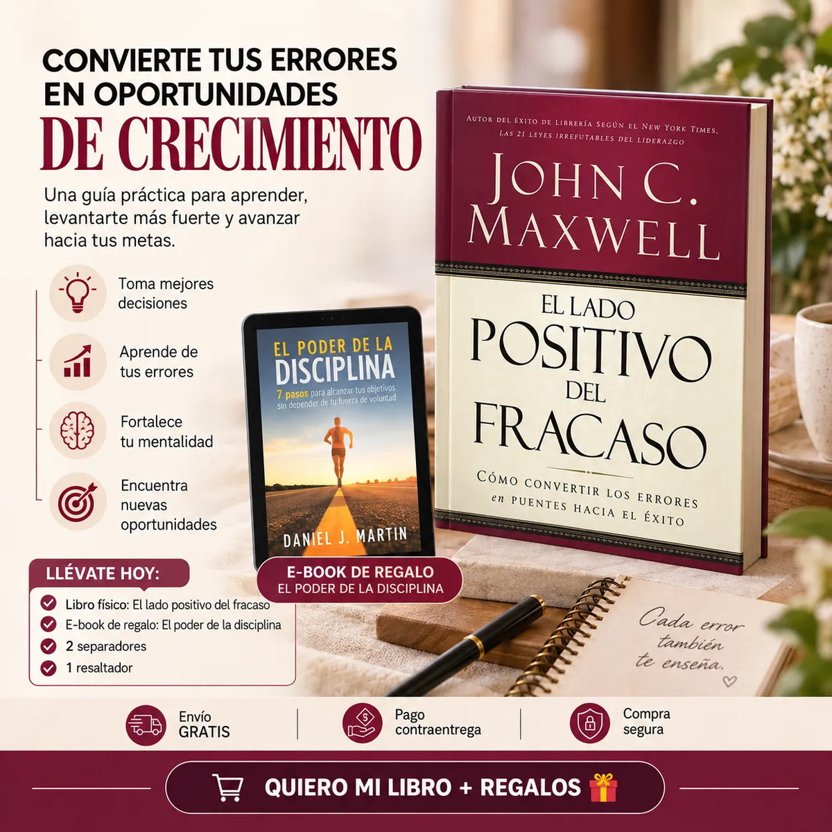 📕 EL LADO POSITIVO DEL FRACASO — Convierte tus errores en impulso para avanzar 🚀 | 🎁 E-Book GRATIS + 2 Separadores + 1 Resaltador