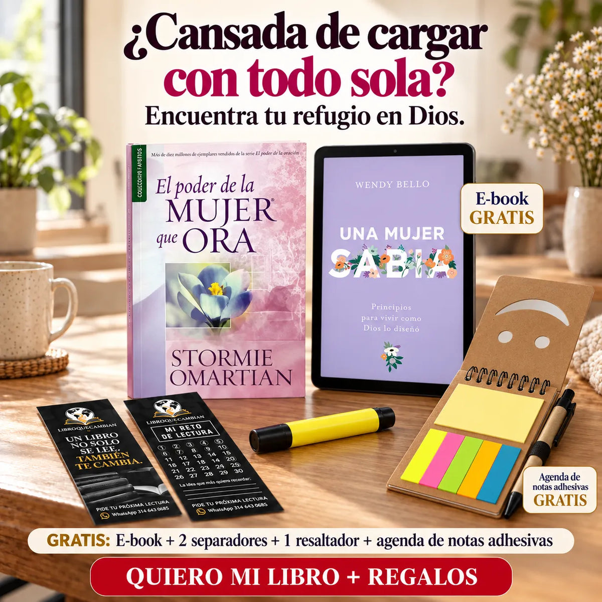 📖 El Poder de la Mujer que Ora + 🎁 GRATIS: E-book + 2 Separadores + 1 Resaltador + Agenda de Notas Adhesivas ✨