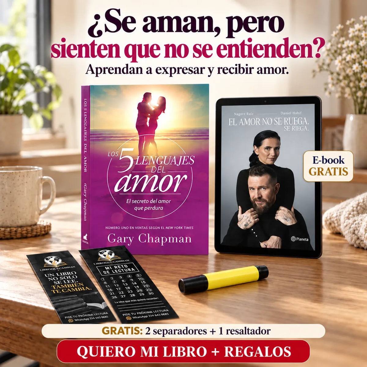 ❤️ Los 5 Lenguajes del Amor: Aprende a conectar con tu pareja + 🎁 E-book GRATIS  + 🔖 2 separadores + 🖍️ 1 resaltador