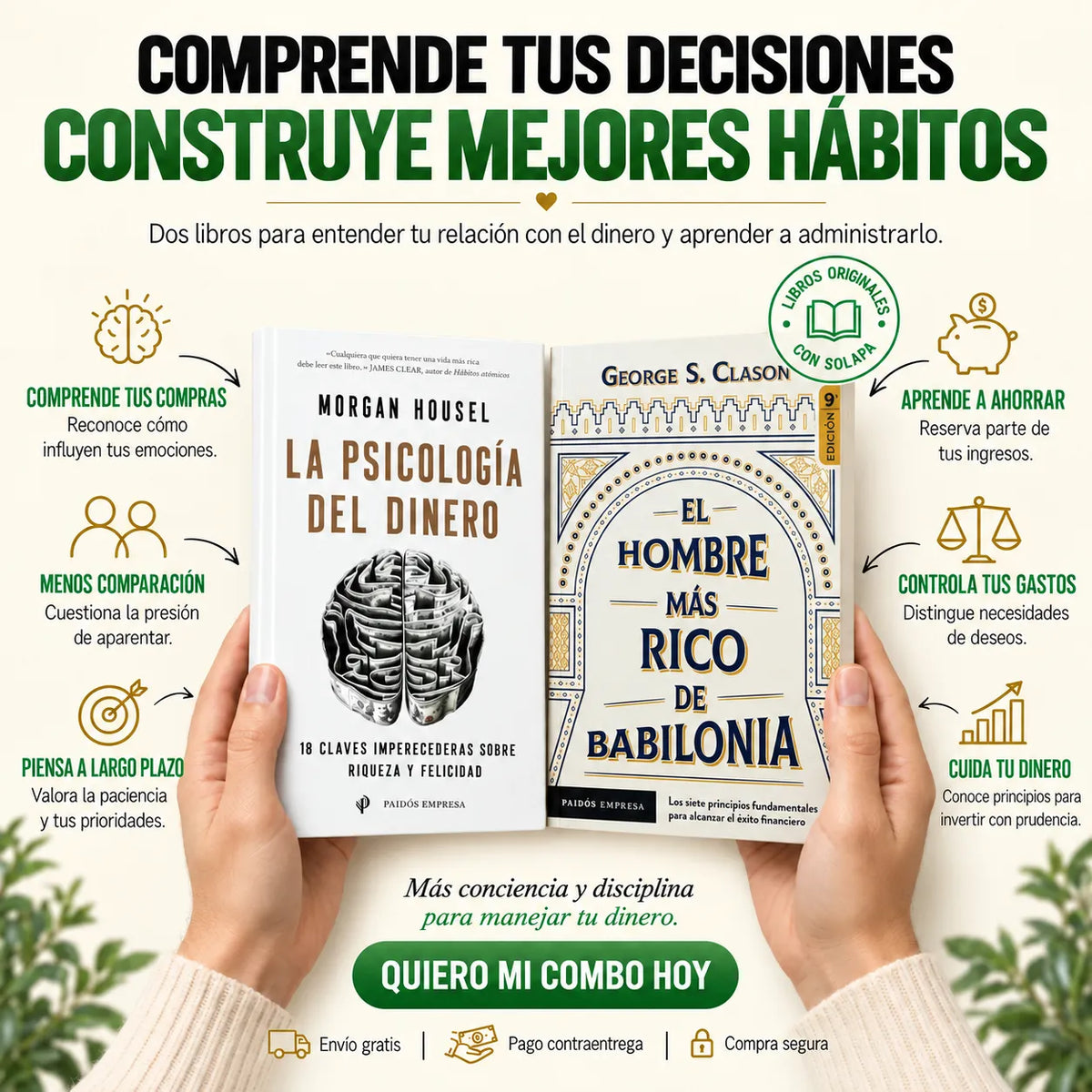 📚 COMBO 2×1 ORIGINAL: La psicología del dinero + El hombre más rico de Babilonia 🎁 E-book “Controle su destino REGALOS GRATIS