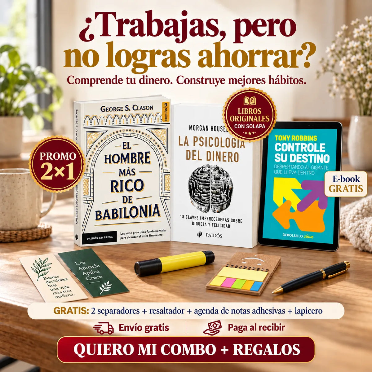 📚 COMBO 2×1 ORIGINAL: La psicología del dinero + El hombre más rico de Babilonia 🎁 E-book “Controle su destino REGALOS GRATIS