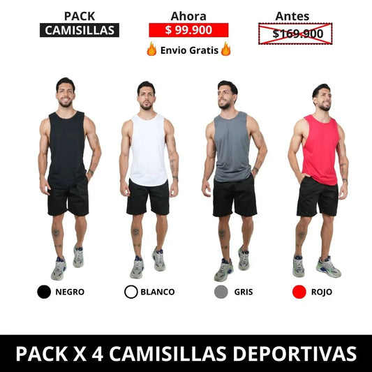PACK 4 CAMISILLAS DEPORTIVAS + 🎁 RUTINA ENTRENAMIENTO PDF